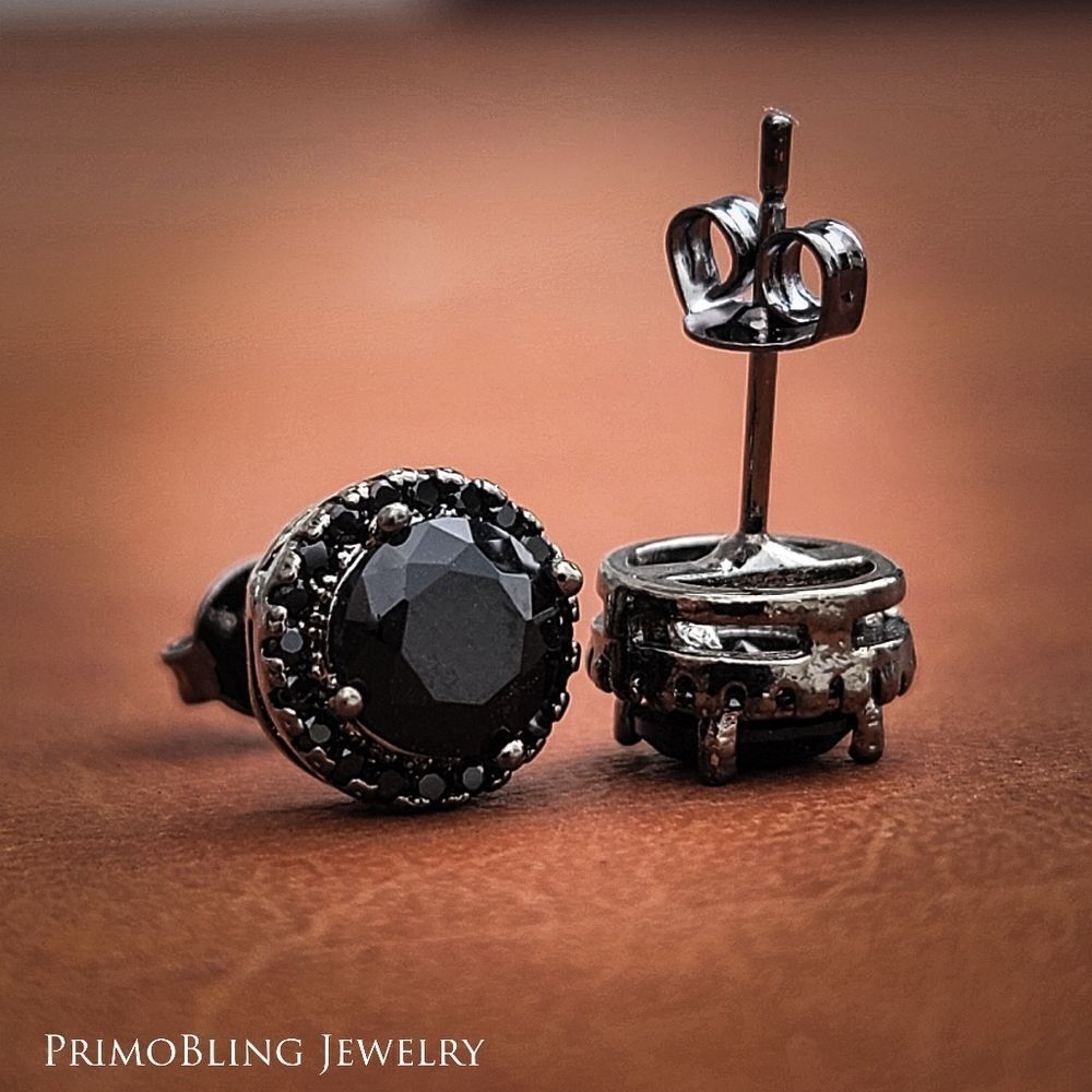 Black iced out stud earrings